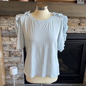 Rebecca Taylor Light Blue Ruffle Sleeve Tee